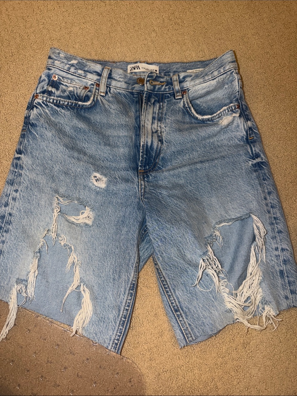 Zara Light Blue Ripped Denim Womens Shorts size 4